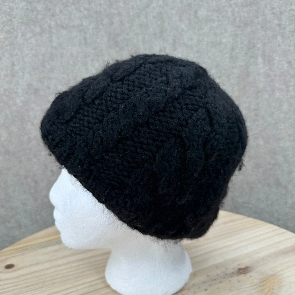 The North Face Beanie Unisex OS Black Cable Knit Wool Blend Fleece Lined Hat